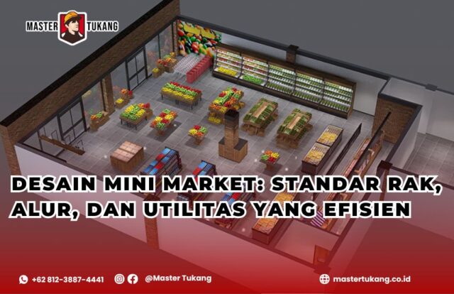 desain minimarket, rak minimarket, alur utilitas minimarket